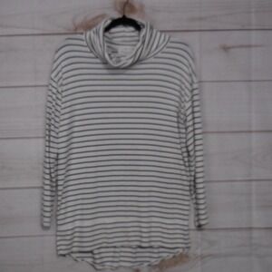 Liz Claiborne Weekend Womens White Black Striped Cowl Neck Tunic Top Medium